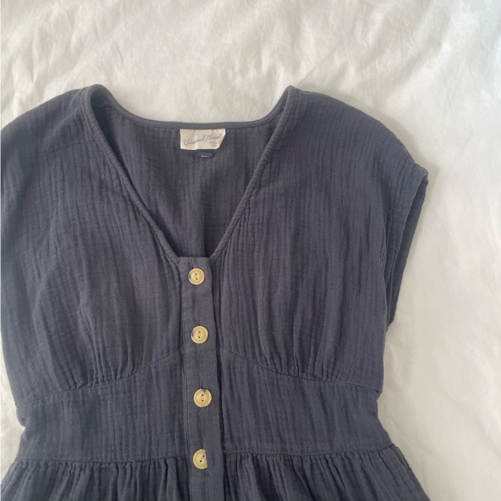 Universal Thread Charcoal Button-Front Romper - image 2